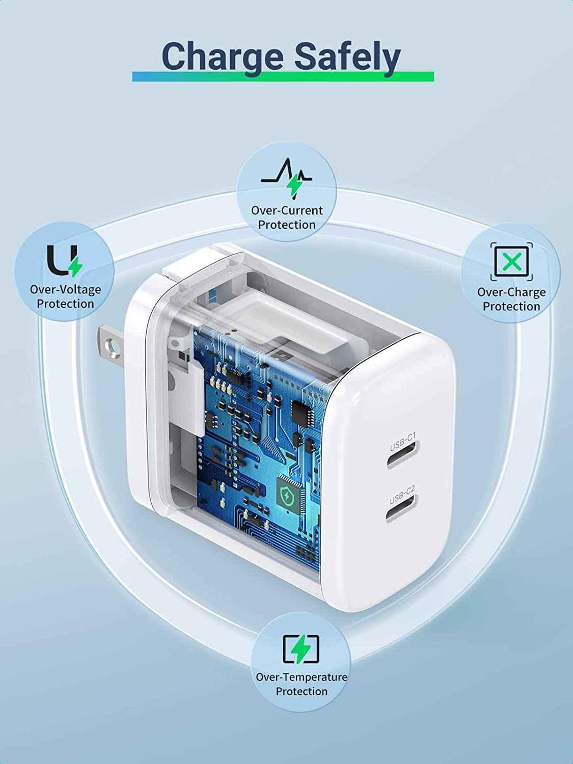 Ugreen UG90299CD243TK 40W Bộ sạc nhanh 2 cổng USB-C chuẩn cắm US Màu Trắng - HÀNG CHÍNH HÃNG