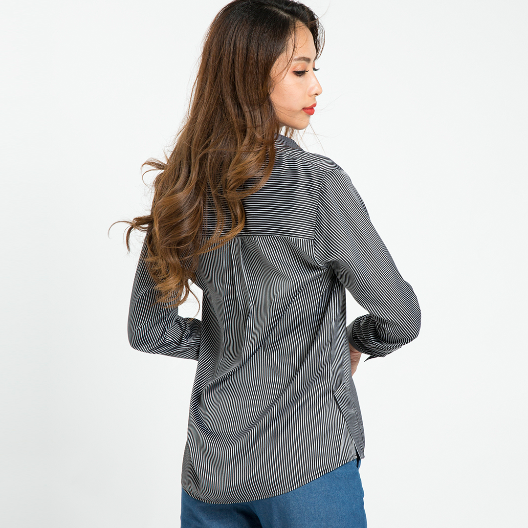 Áo Sơ Mi Nữ Công Sở Cao Cấp Thời trang thiết kế Hity TOP082 (Sọc Trắng Đen)