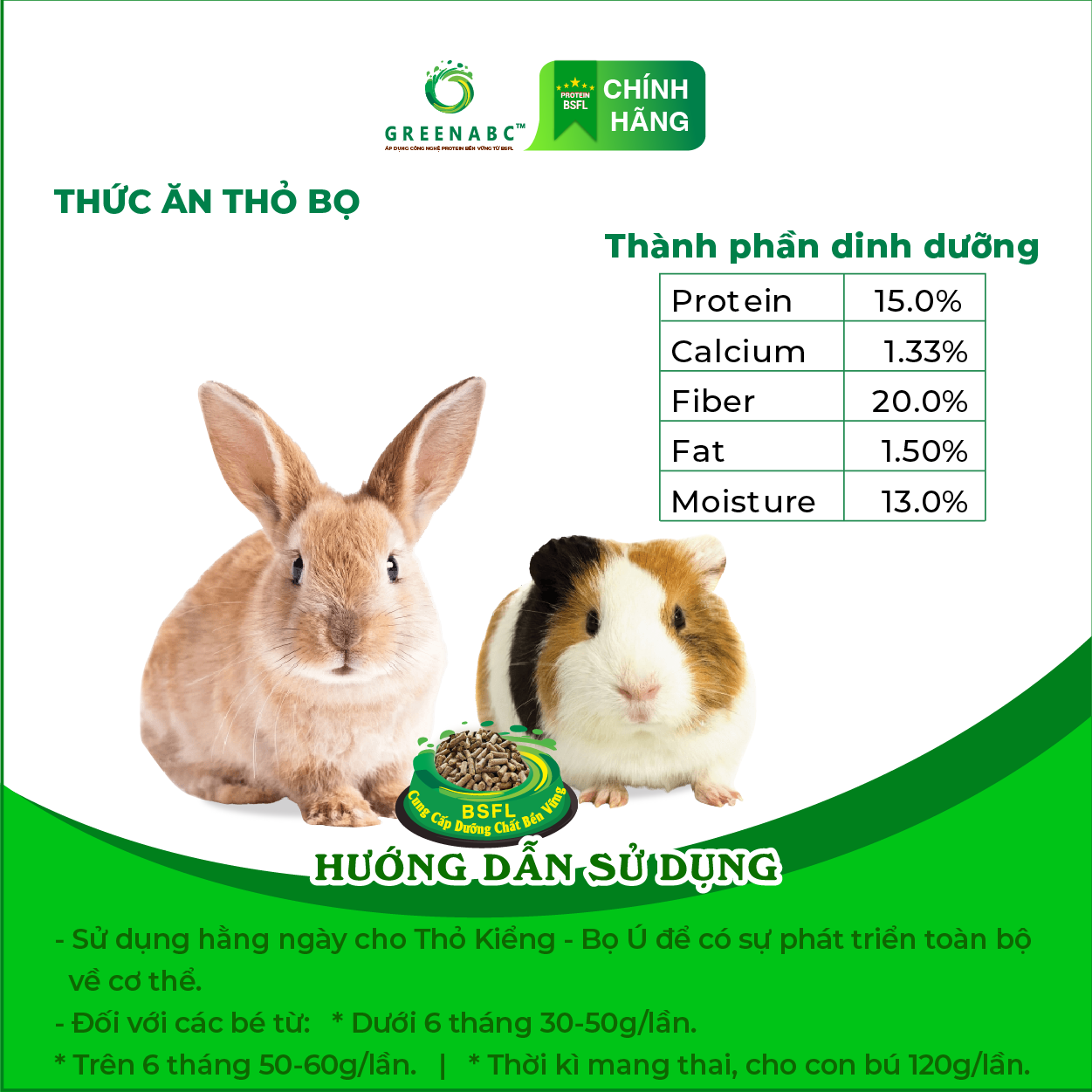 Thức ăn Thỏ Cảnh, Bọ Ú, Hà Mã Mini GREENABC – Cung cấp đầy đủ dưỡng chất protein - canxi - lipid lông mượt, tiêu hóa tốt, tăng đề kháng – Hộp 480g