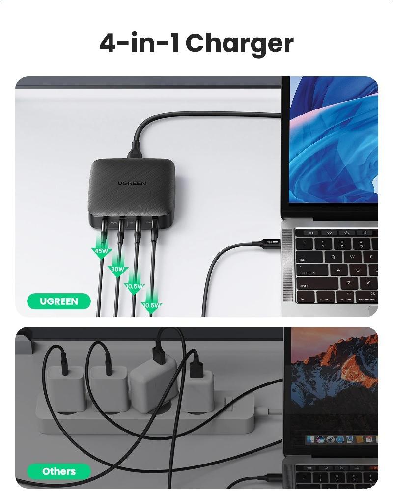 Ugreen UG70869CD226TK 100W 4port USB-C Màu đen Bộ sạc nhanh để bàn 4 cổng USB-C - HÀNG CHÍNH HÃNG