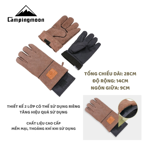 Găng tay da bò chịu nhiệt dã ngoại Campingmoon Q28