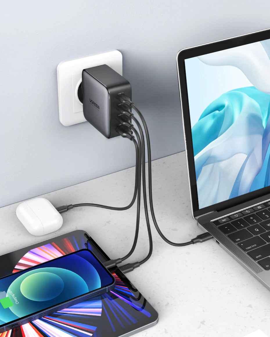 Ugreen UG15336CD226TK 100W Bộ sạc nhanh Nexode GaN 3 cổng USB Type-C + USB-A Màu Trắng chuẩn cắm US - HÀNG CHÍNH HÃNG