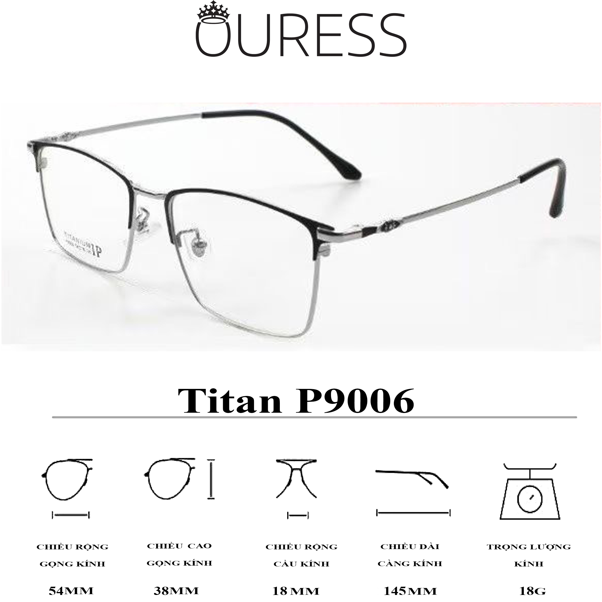 GỌNG KÍNH TITAN NAM (Titanium Pors Men) CHẤT LIỆU VƯỢT TRỘI SIÊU NHẸ SIÊU BỀN – HÀNG CHÍNH HÃNG P9006