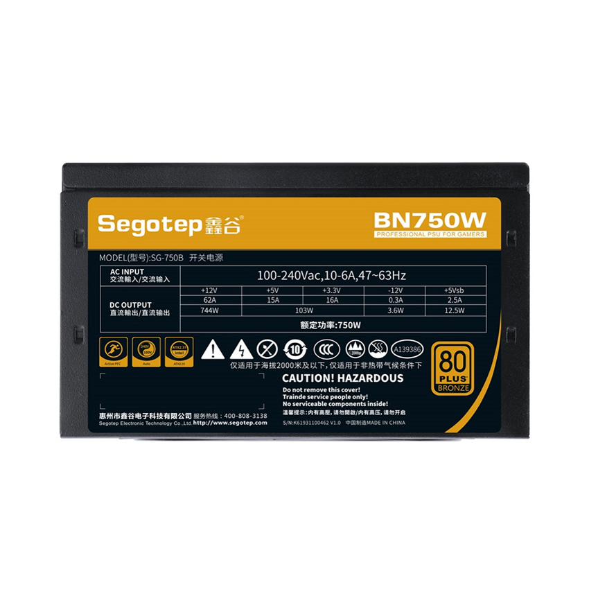 Nguồn Máy Tính Segotep BN750W 750W 80 Plus Bronze ( ATX 3.0/PCIE 5.0/2 x 8 pin CPU ) - Hàng Chính Hãng