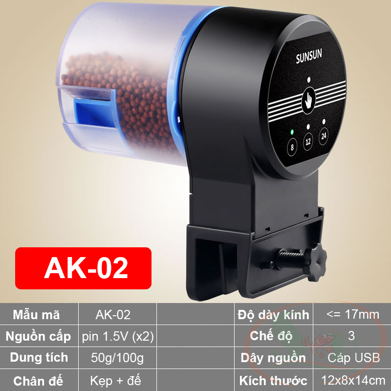 Máy cho ăn Sunsun Mini Smart Feed AK 01S / 02 / 32 hẹn giờ tự động cho cá tép ăn