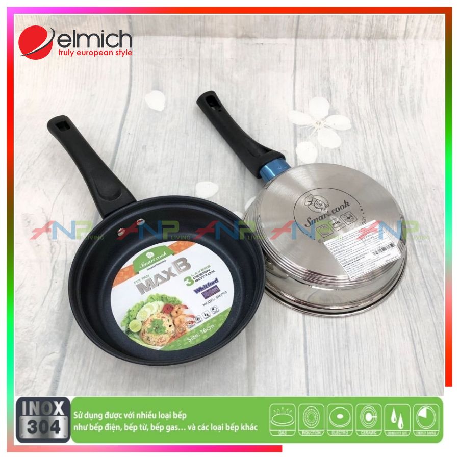 CHẢO INOX 3 ĐÁY CHỐNG DÍNH ELMICH SMARTCOOK MAX B (Size 16 - 20 - 24 - 26cm) - Hàng Chính Hãng