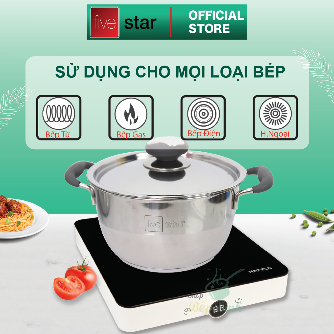 Bộ nồi inox và chảo chống dính Fivestar Standard chống nóng nắp inox 3 đáy từ tặng 2 vá canh (1 nồi 16cmx 1 nồi 20cm và 1 chảo 22cm )