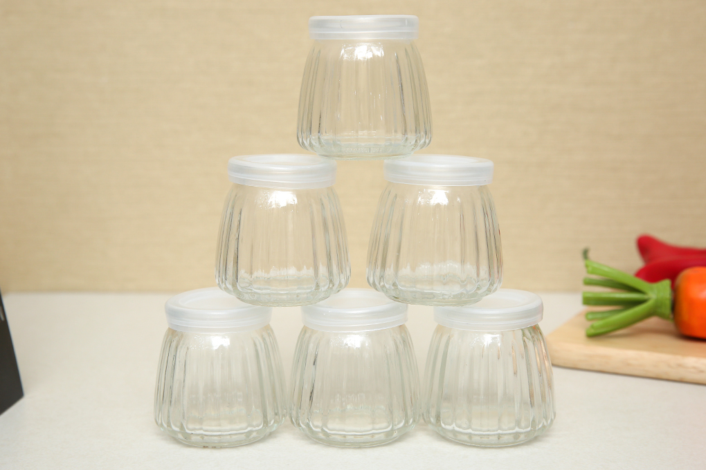 Bộ 12 Hũ Thuỷ Tinh Sọc 100ML Làm Yaourt- Sữa Chua Caramen-Pudding- Có Nắp Đậy- Hàng Chính Hãng MINIIN