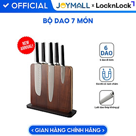 Bộ dao 7 món LocknLock CKK804, Hàng chính hãng, khối đỡ nam châm bằng gỗ - JoyMall