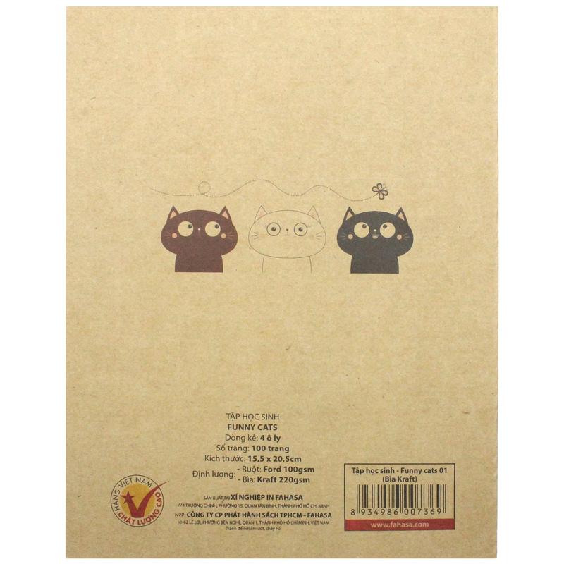 Tập Học Sinh Funny Cats 4 Ô Ly 100 Trang 100gsm - Fahasa 01 (Mẫu Màu Giao Ngẫu Nhiên)