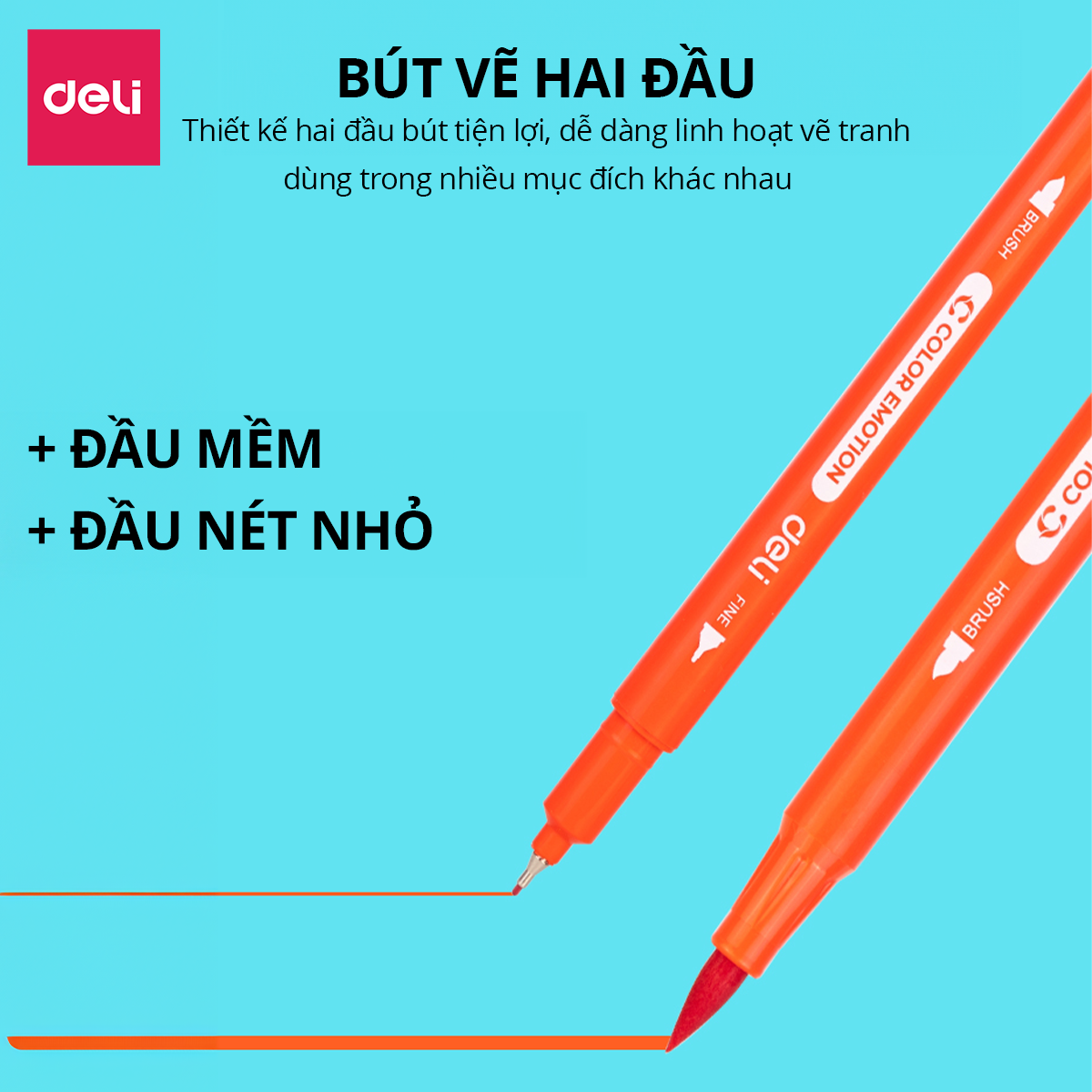 Bút Dạ Nước Hai Đầu Deli - Bút Đánh Dấu Hai Đầu Brush Và Nét Nhỏ - Bút Highlighter Có Thể Giặt Được
