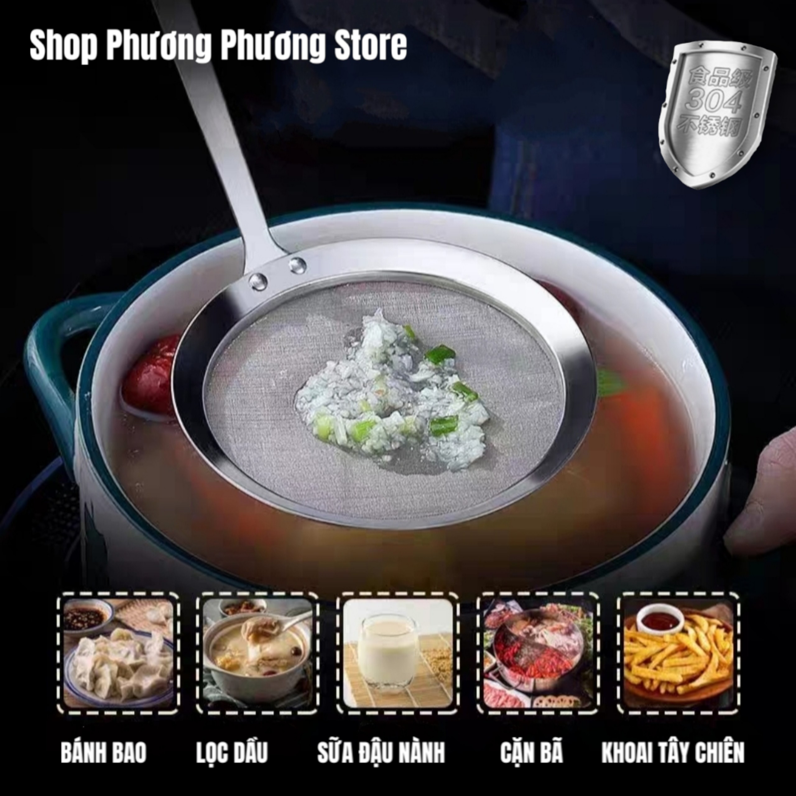 Vợt Vớt Bọt INOX 304 Cán INOX SIÊU ĐẸP CÓ IN (LOGO INOX 304 ) hàng Cao cấp. Sản phẩm Vợt Size 3 Cỡ , Dụng cụ nhà bếp dùng vớt cặn, vớt xương