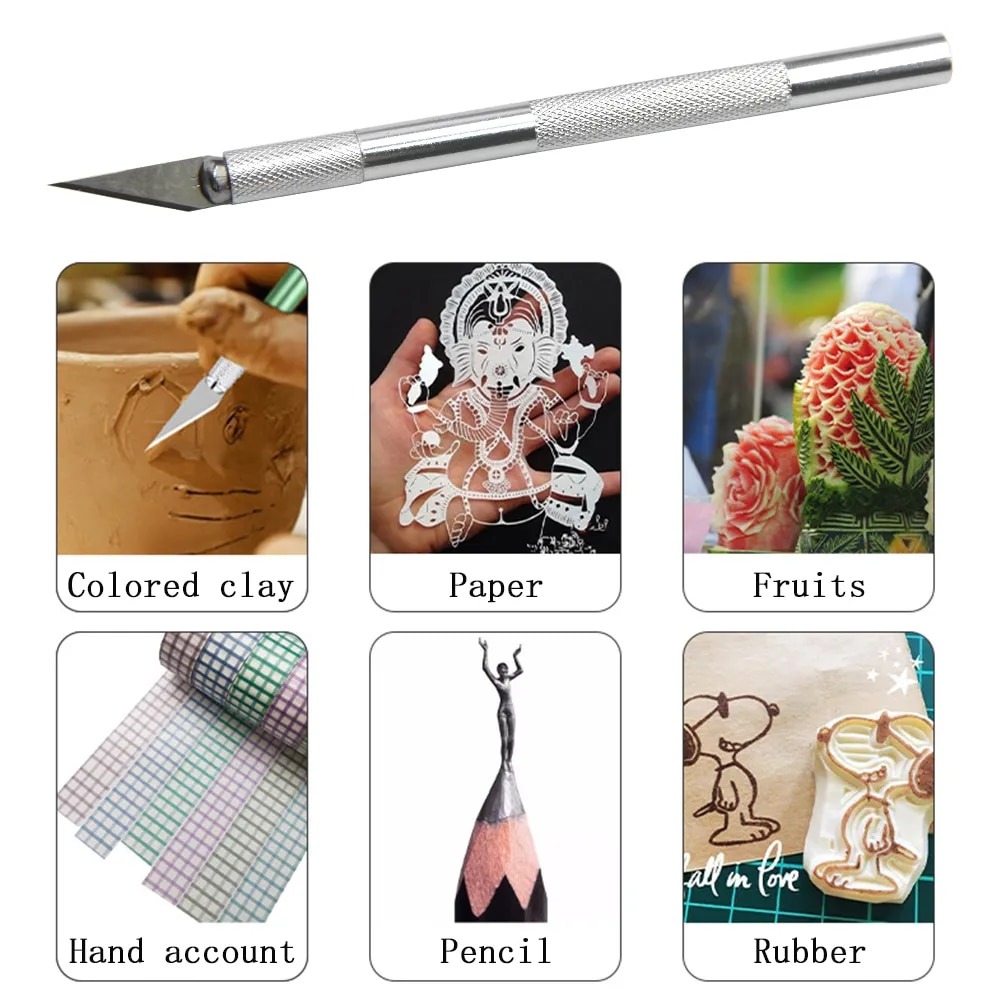 Bộ Dao Trổ Kim Loại Cắt Giấy Gỗ Dao khắc Thủ Công Mỹ Nghệ Thủ Công Tinh Xảo Siêu Bén kèm 5 lưỡi dao thay thế
