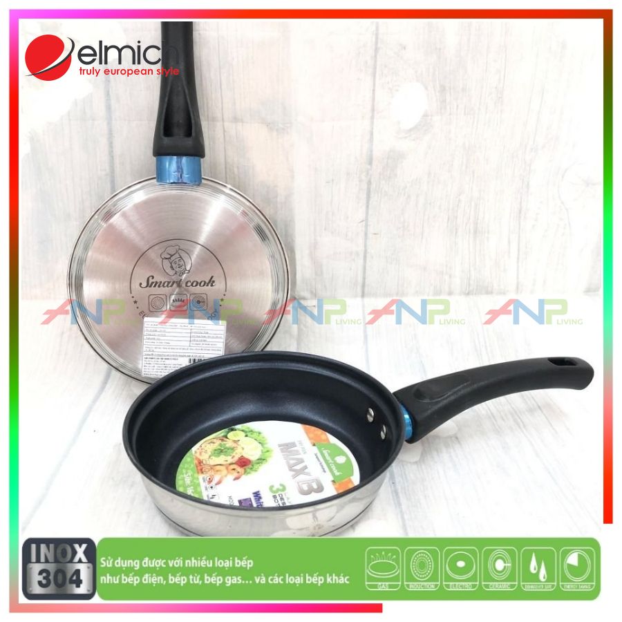 CHẢO INOX 3 ĐÁY CHỐNG DÍNH ELMICH SMARTCOOK MAX B (Size 16 - 20 - 24 - 26cm) - Hàng Chính Hãng