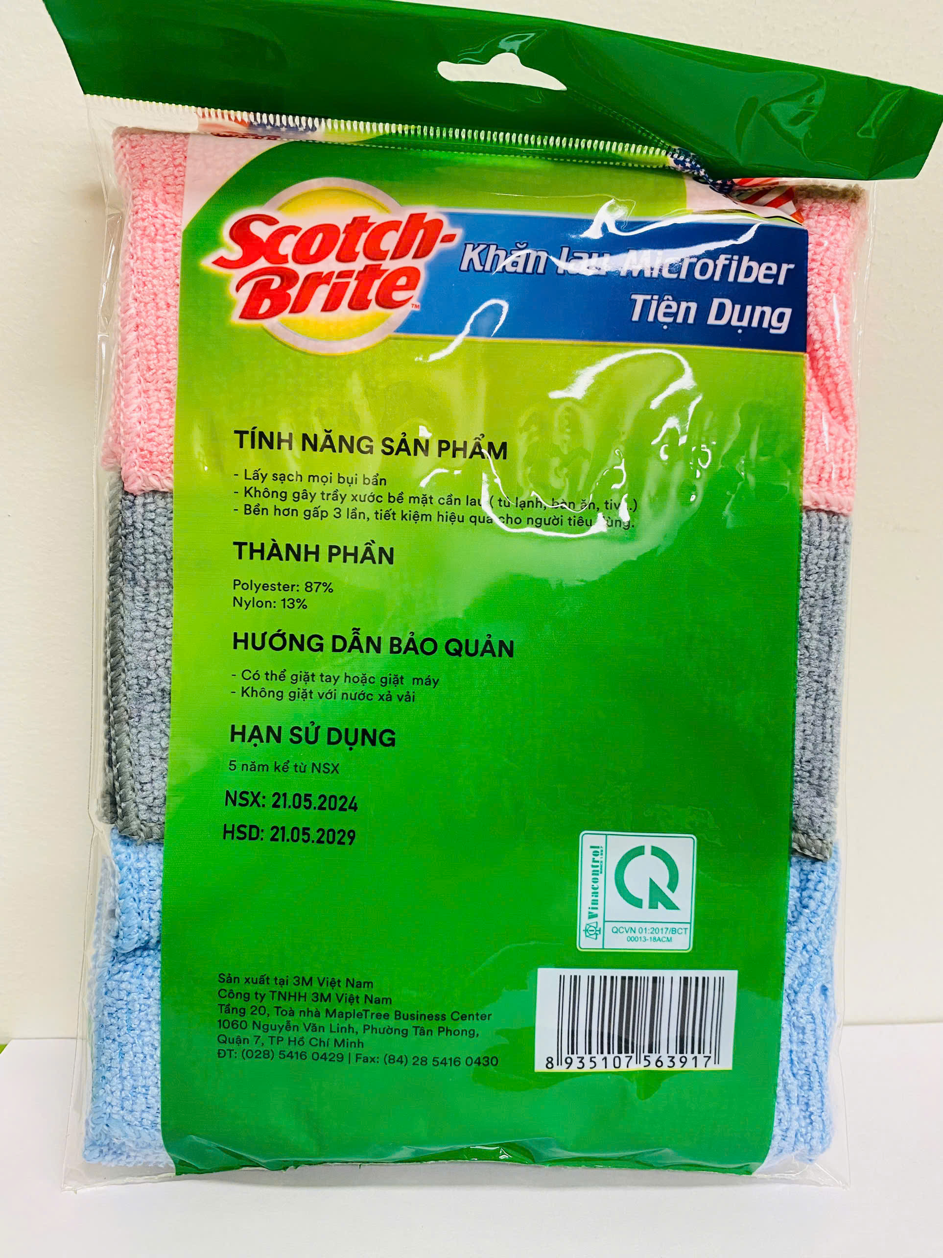 COMBO 3 KHĂN LAU BẾP đa năng MICROFIBER 3M SCOTCH-BRITE , 30 CM X 30 CM, 3 CÁI/GÓI
