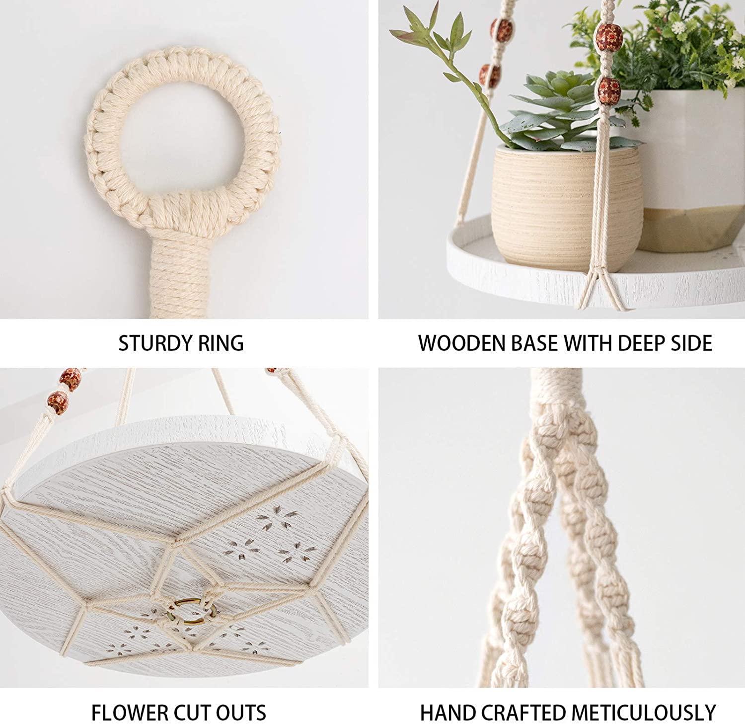 Set dây treo Macrame kèm đĩa đựng chậu MONROVIA, trang trí trong nhà, sân vườn, đan thủ công tỉ mỉ, Tiêu chuẩn Châu Âu
