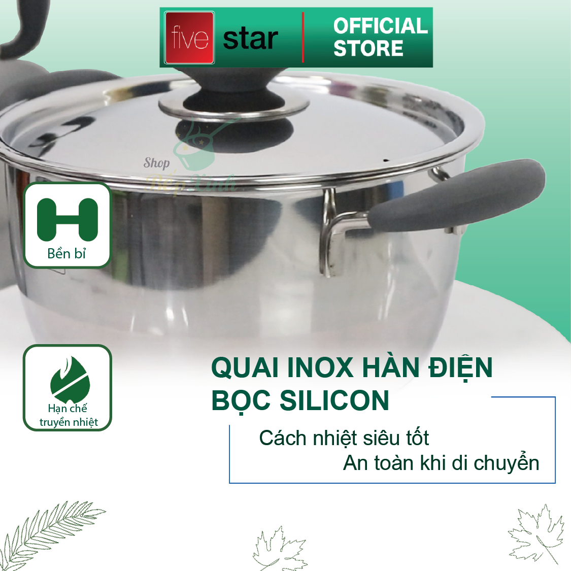 Bộ nồi inox và chảo chống dính Fivestar Standard chống nóng nắp inox 3 đáy từ tặng 2 vá canh (1 nồi 16cmx 1 nồi 20cm và 1 chảo 22cm )