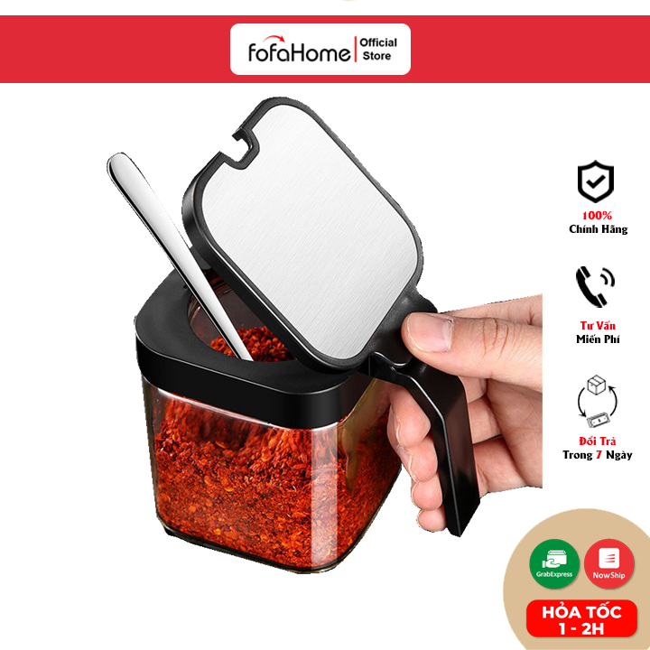 Hũ Gia Vị Thủy Tinh Dày Dặn Nắp Bật INOX 304, Có Thìa Múc Phong Cách Nhật Bản Tinh Tế - HÀNG CHÍNH HÃNG MINIIN