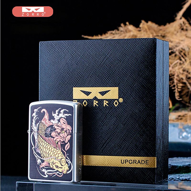Vỏ Hột Quẹt Bật Lửa Xăng Đá Zorro Z2-1117 Họa Tiết Cá Chép Quần Hội Ao Sen Cực Đẹp Đem Lại May Mắn