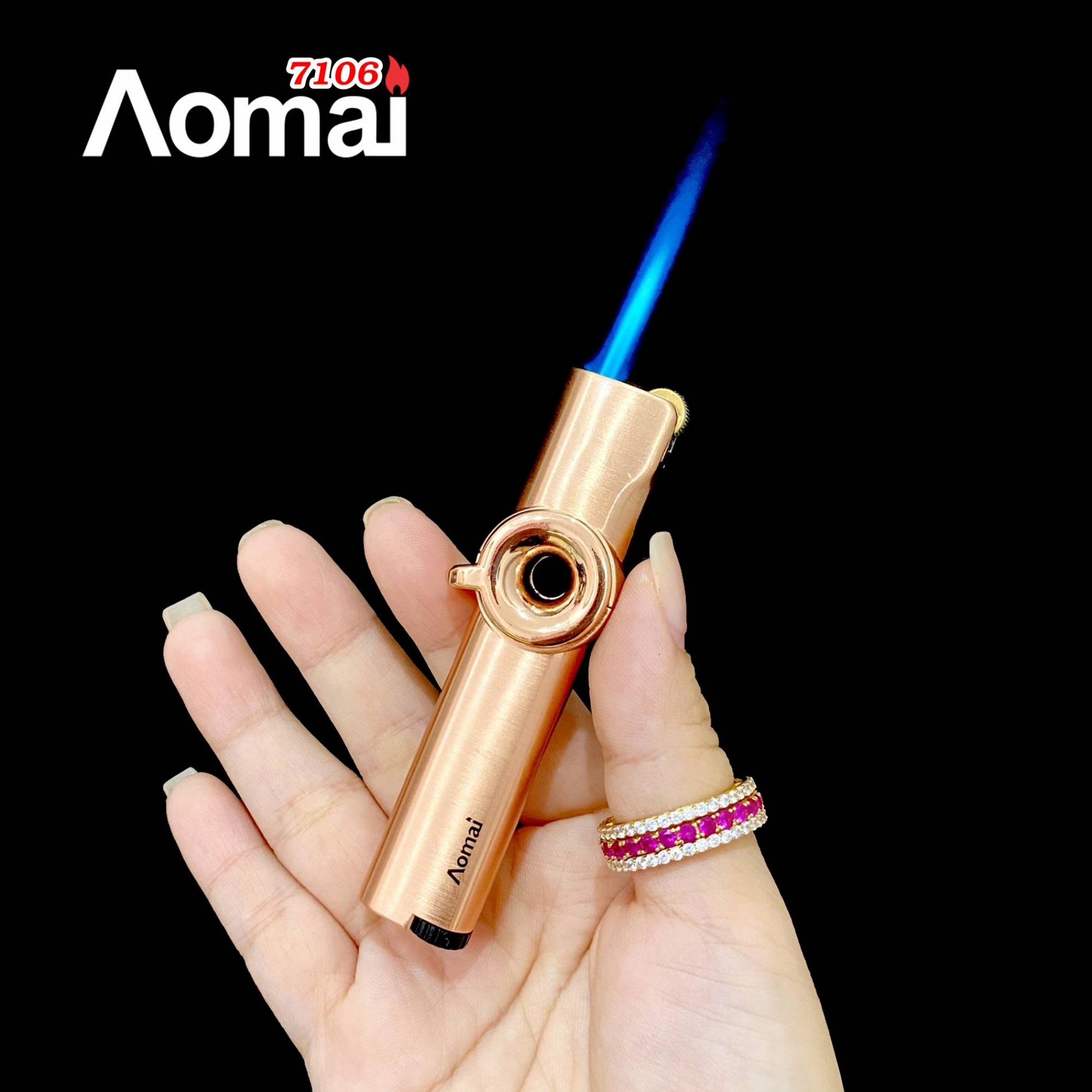 Vỏ Hột Quẹt Bật Lửa Gas Đá Khò Tia Aomai AM7106 Cao Cấp Tích Hợp Chế Độ Giữ Lửa Rảnh Tay - Dùng Gas Cao Cấp