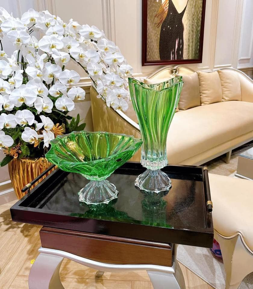 Tô pha lê chân đế Bohemia Plantica, miệng 32cm Hàng chính hãng