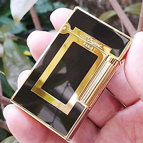 Vỏ Hột Quẹt Bật Lửa Ga Đá D upon Sơn Mài Đen Viền Vàng Ô Chữ Nhật D-151V