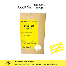 Hộp 100 ống hút giấy phi 8mm trắng ECOPINE
