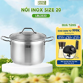 Nồi inox 304 vung kính đáy 3 lớp Lebenlang LBL2533 và LBL2534, size 20, 24cm, dùng cho mọi loại bếp - hàng chính hãng