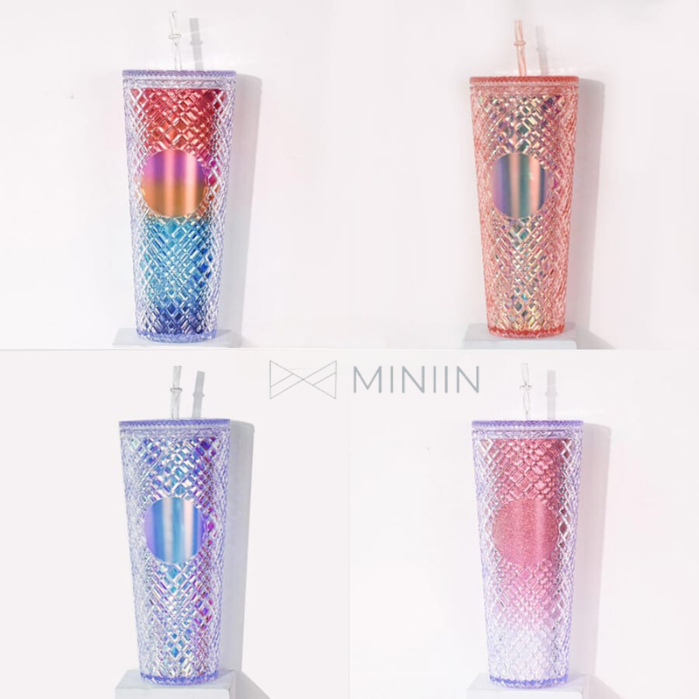 Ly Kim Cương 2 Lớp Cách Nhiệt Cao Cấp, Ly Uống Nước Chất Liệu PP Cách Nhiệt 2-3h + Tặng Kèm Ống Hút, Túi Đựng - HÀNG CHÍNH HÃNG MINIIN