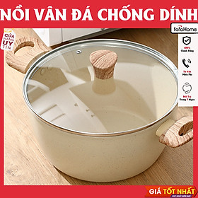 Nồi Nhật Vân Đá Quai Cầm Bằng Gỗ Chống Nóng Nắp Kính Sang Trọng Đủ Size 20,22,26,28cm