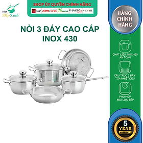 Bộ Nồi Inox 3 Đáy Gồm 3 Nồi 1 Chảo 1 Xửng Fivestar FS08CG1 - Hàng Chính Hãng
