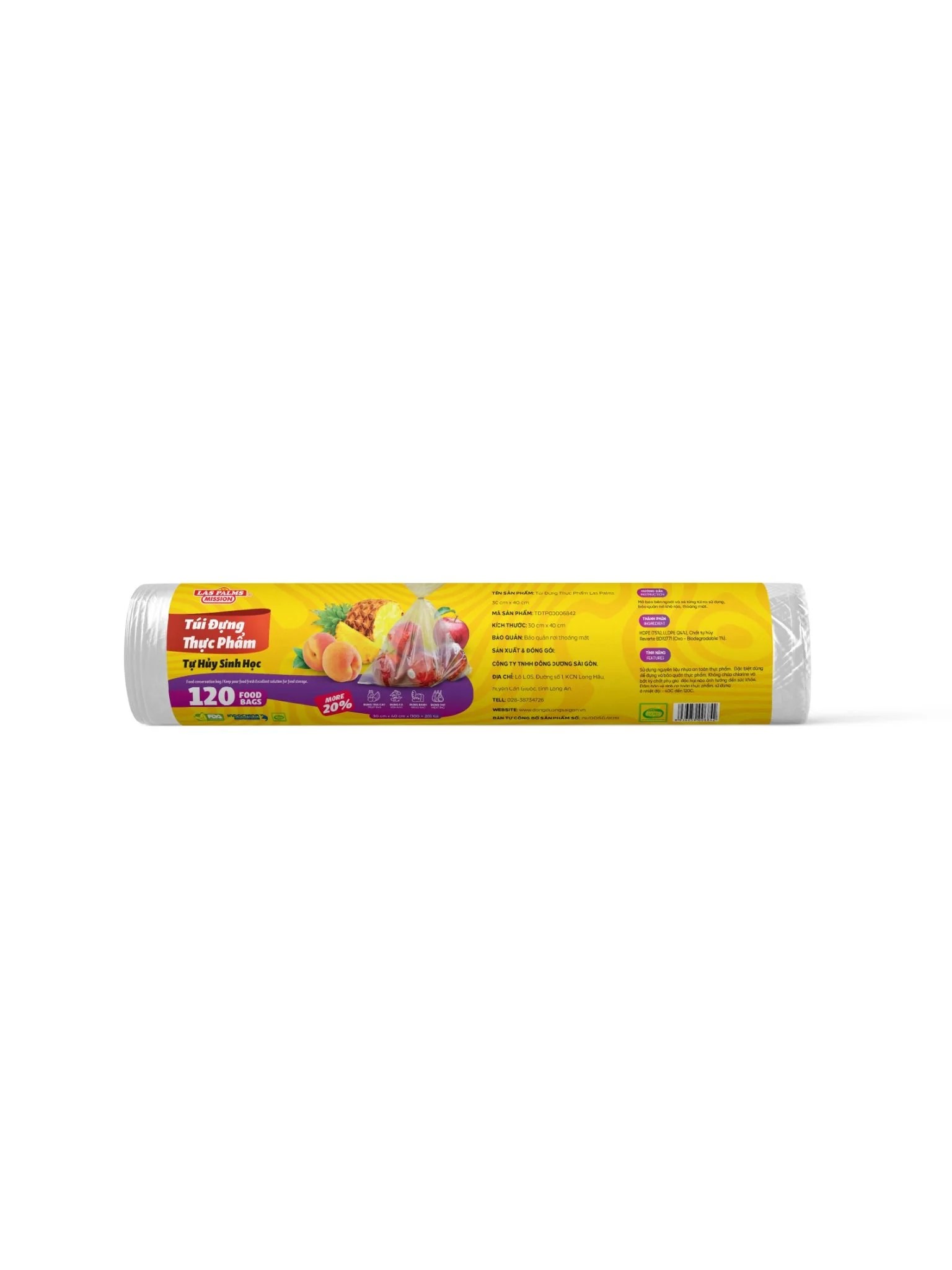 Túi đựng thực phẩm Laspalm tự hủy an toàn tiện lợi TDTP30006842, TDTP40006828, TDTP20006835, DTP40006811 (120 túi/cuộn) nhiều size