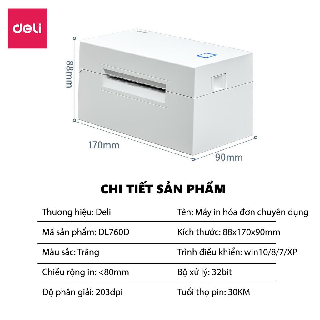 Máy In Nhiệt Deli In Đơn Hàng, Hóa Đơn, Tem Mã Vạch, Logo Tự Dán - Kết Nối USB, Tốc Độ In 1 Đơn/s - DL-760D