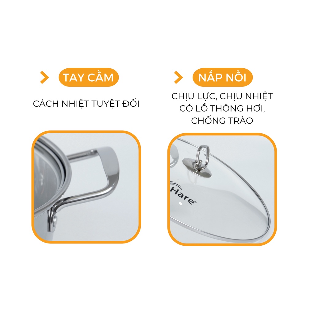 Nồi lẩu inox đáy từ HR - HP2801 (28cm) - Thương hiệu Hare - lỗi 1 đổi 1