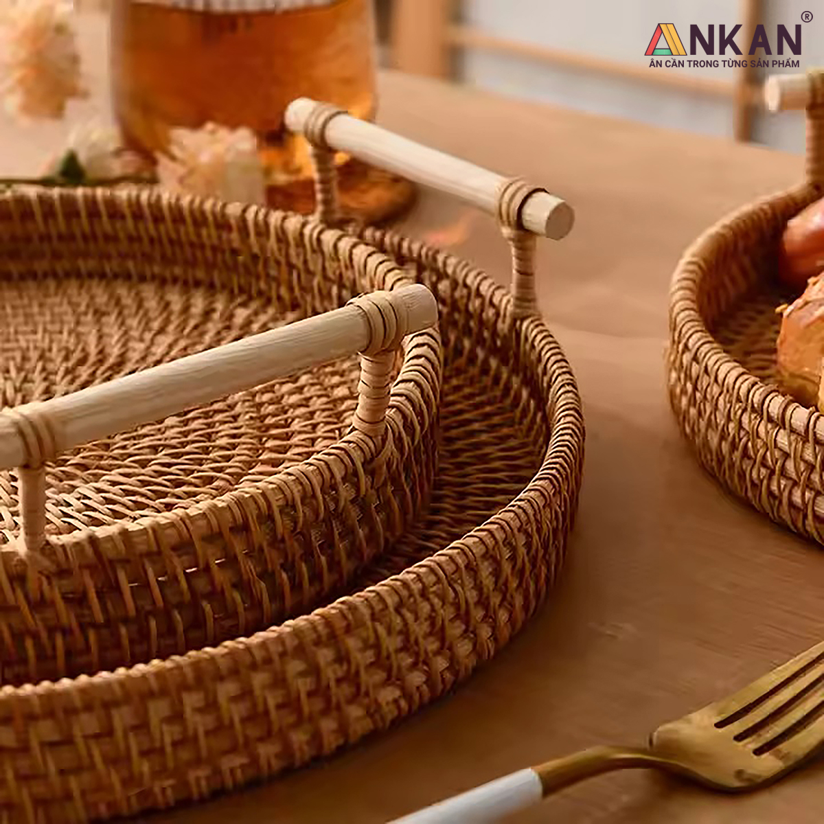 Rổ Đựng Hoa Quả Mây Tre - Giỏ Đựng Đồ Trang Trí, Chắc Chắn, Tự Nhiên