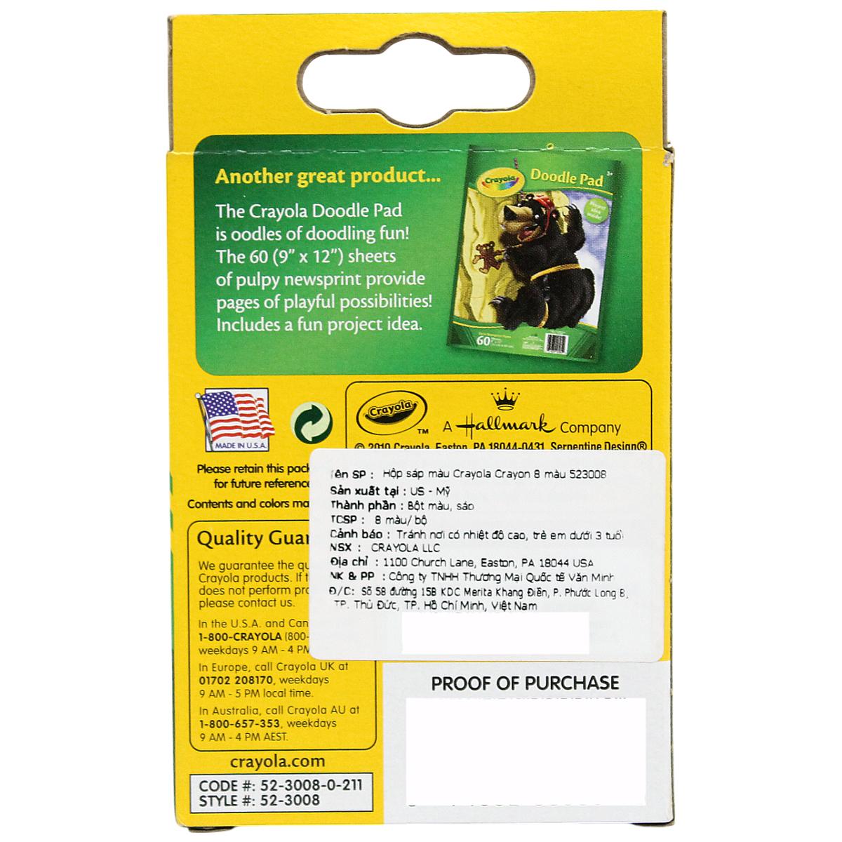 Hộp 8 Bút Sáp Màu Crayon - Crayola 523008