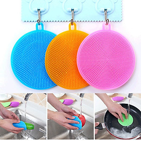 Miếng Rửa Chén Bát Xoong Nồi, Rau Củ Quả Đa Năng Silicon Có Lỗ Treo Nhỏ Gọn Tiện Lợi, Dễ Dàng Vệ Sinh