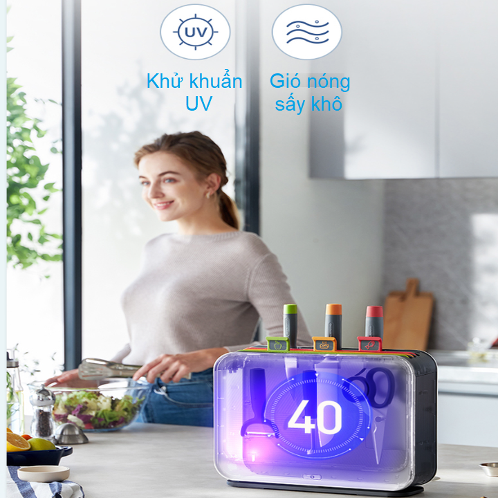 Bộ dao thớt khử khuẩn UV và sấy khô Morphy Richards MR1002 thế hệ thứ 3, công suất 130W, thời gian sấy 40 phút - Hàng chính hãng bảo hành 24 tháng