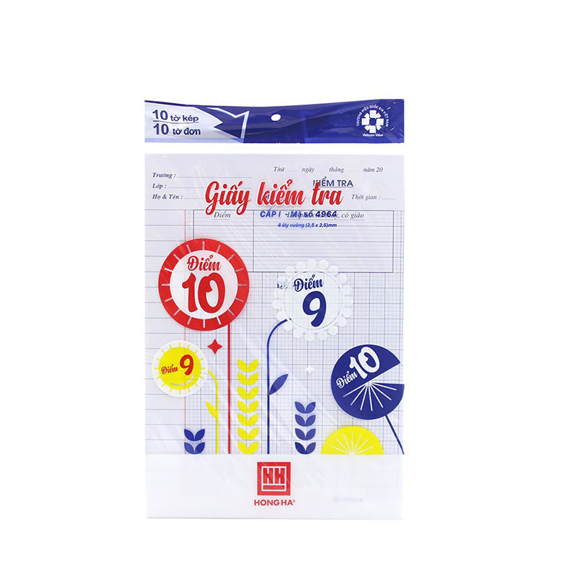 Giấy kiểm tra tiểu học Hồng Hà 4 ô ly vuông khổ 170 x 240mm 10 tờ đôi và 10 tờ đơn - 4964