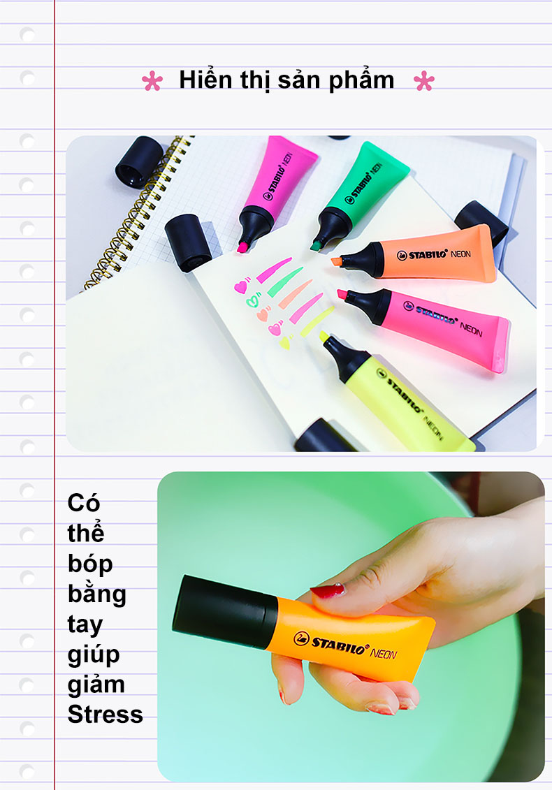 Bộ 4 Bút dạ quang STABILO màu Neon - vàng + hồng (HL72/PN68-C2YP)