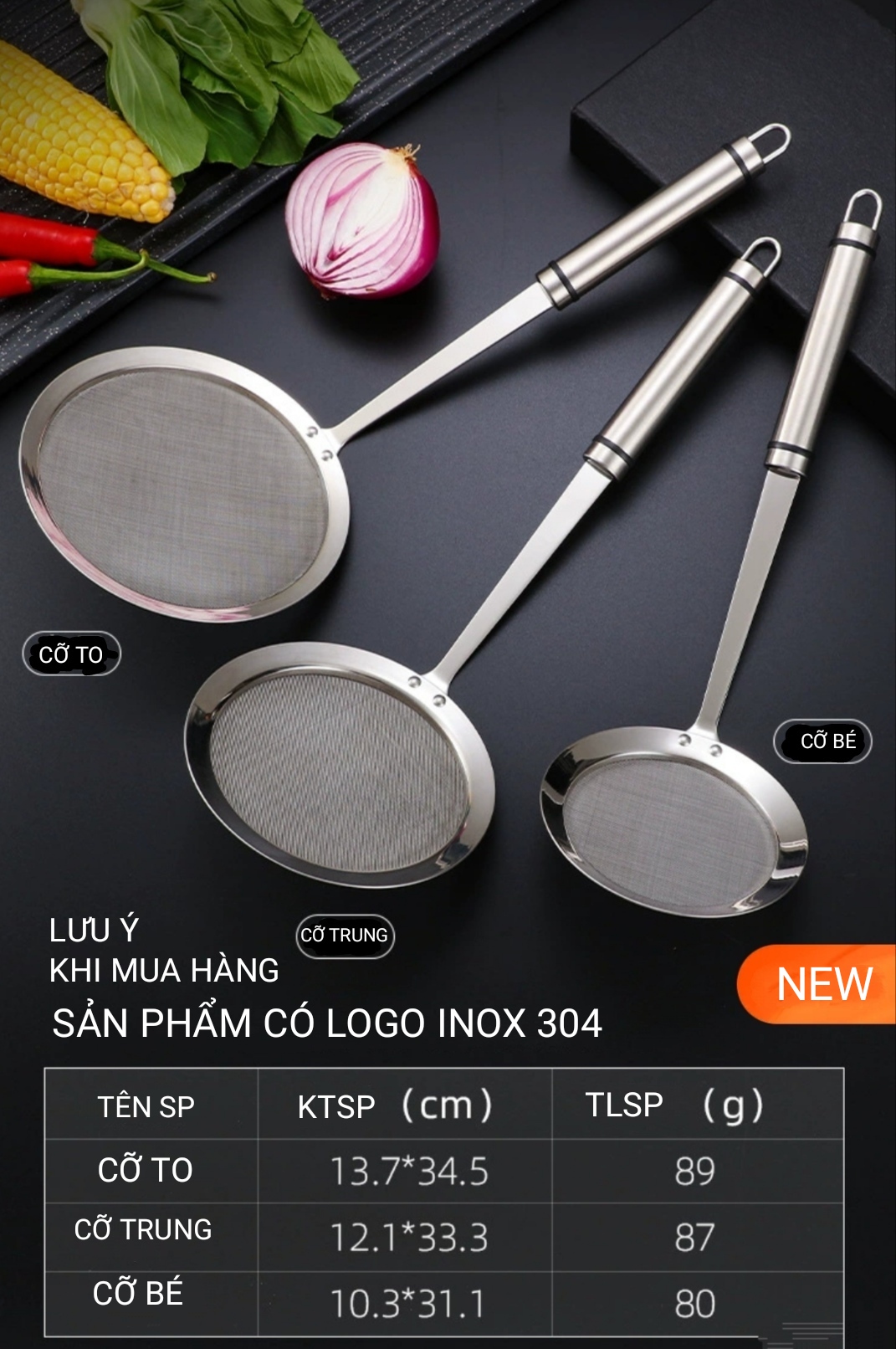 Vợt Vớt Bọt INOX 304 Cán INOX SIÊU ĐẸP CÓ IN (LOGO INOX 304 ) hàng Cao cấp. Sản phẩm Vợt Size 3 Cỡ , Dụng cụ nhà bếp dùng vớt cặn, vớt xương