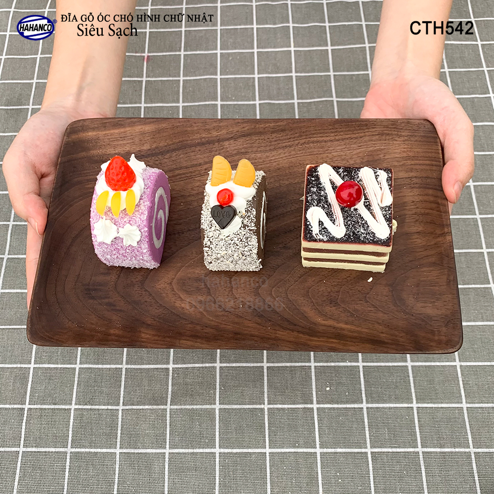 Khay/Đĩa chữ nhật gỗ Óc Chó nhập khẩu Mỹ nguyên khối - hàng Xuất Khẩu Châu Âu - CTH542 - đựng đồ ăn/trang trí - đĩa bánh mì/trái cây/ bít tết/ pizza/ phụ kiện chụp ảnh, bày món ăn trong nhà hàng - Sang trọng trên bàn ăn