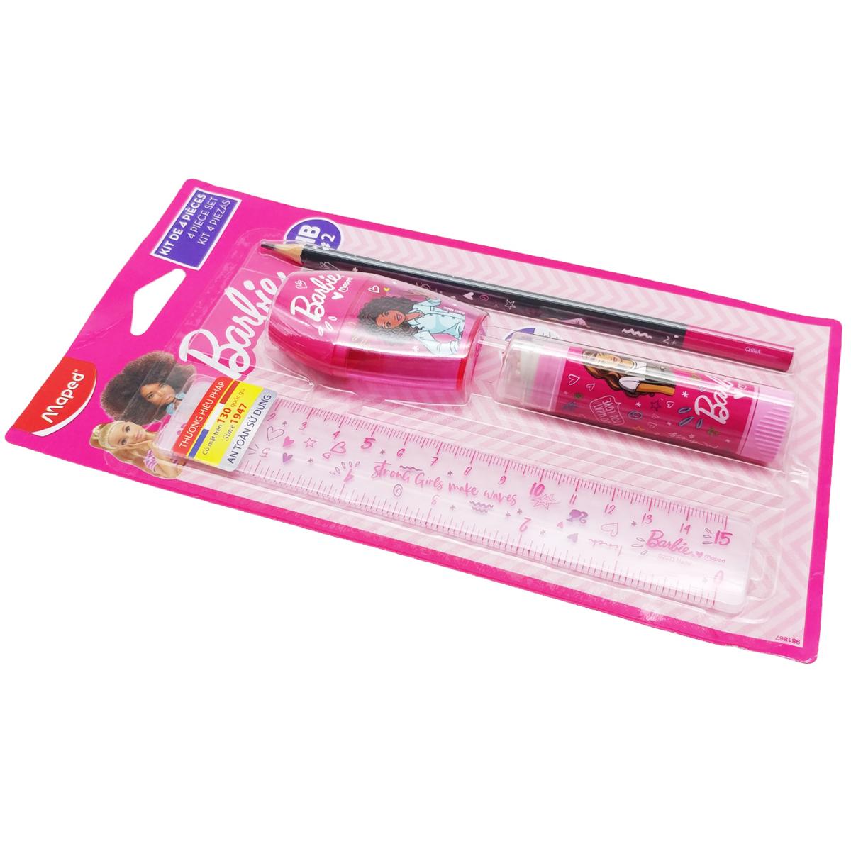 Bộ Dụng Cụ Học Tập 4 Món Barbie - Maped CB98186700 - Màu Hồng