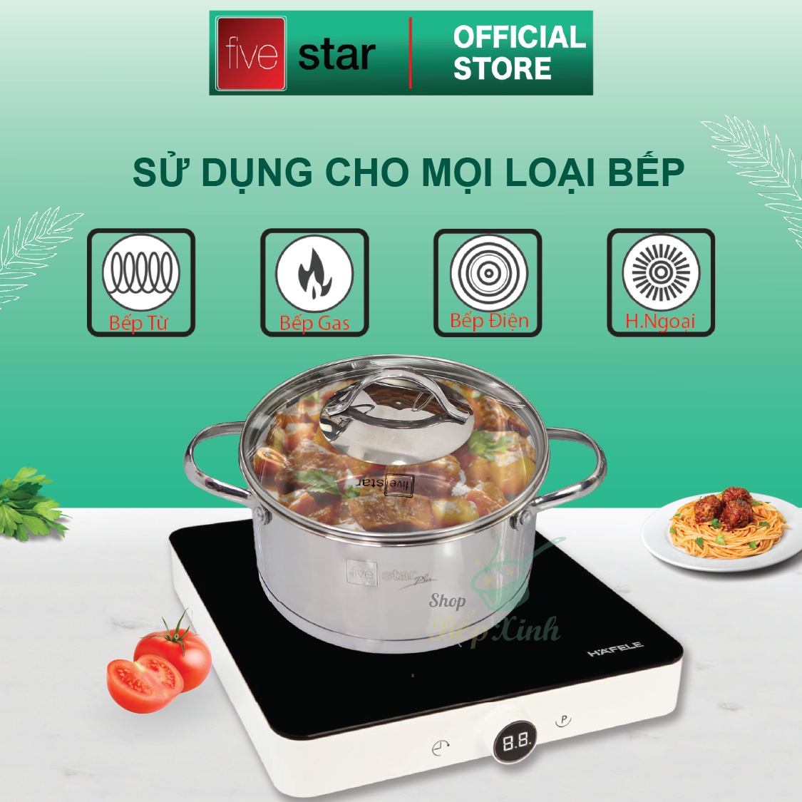 Bộ nồi chảo chống dính cao cấp Fivestar 6 món 3 đáy từ nắp kính ( tặng bộ sạn dừa 4 món )