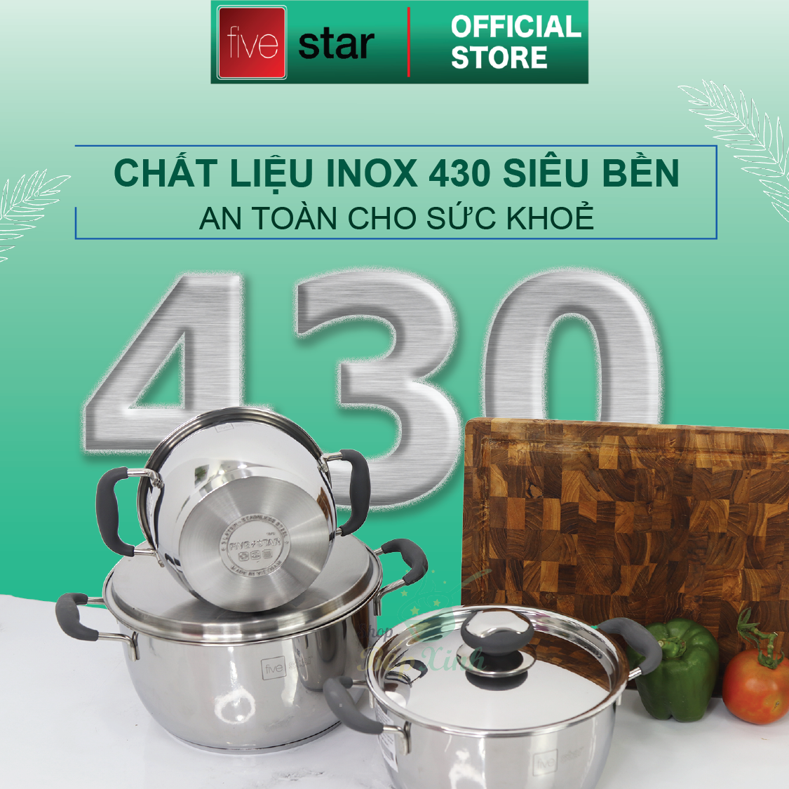 Bộ nồi inox và chảo chống dính Fivestar Standard chống nóng nắp inox 3 đáy từ tặng 2 vá canh (1 nồi 16cmx 1 nồi 20cm và 1 chảo 22cm )