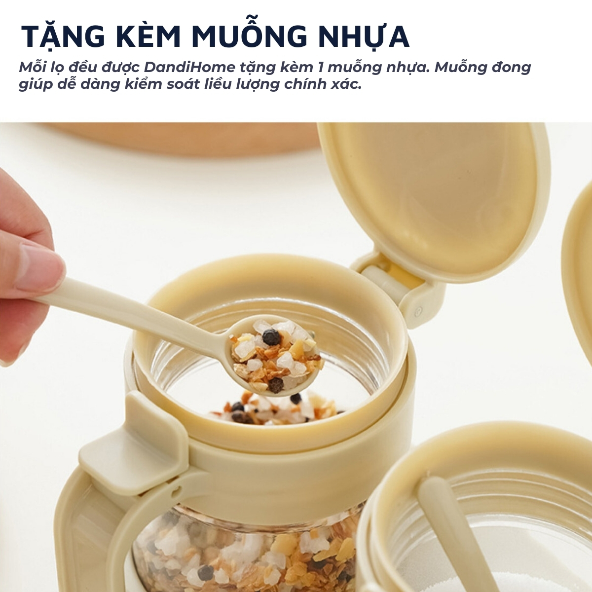 Set 3 hũ (lọ) đựng gia vị kèm khay DandiHome 250ml thủy tinh cao cấp tặng muỗng