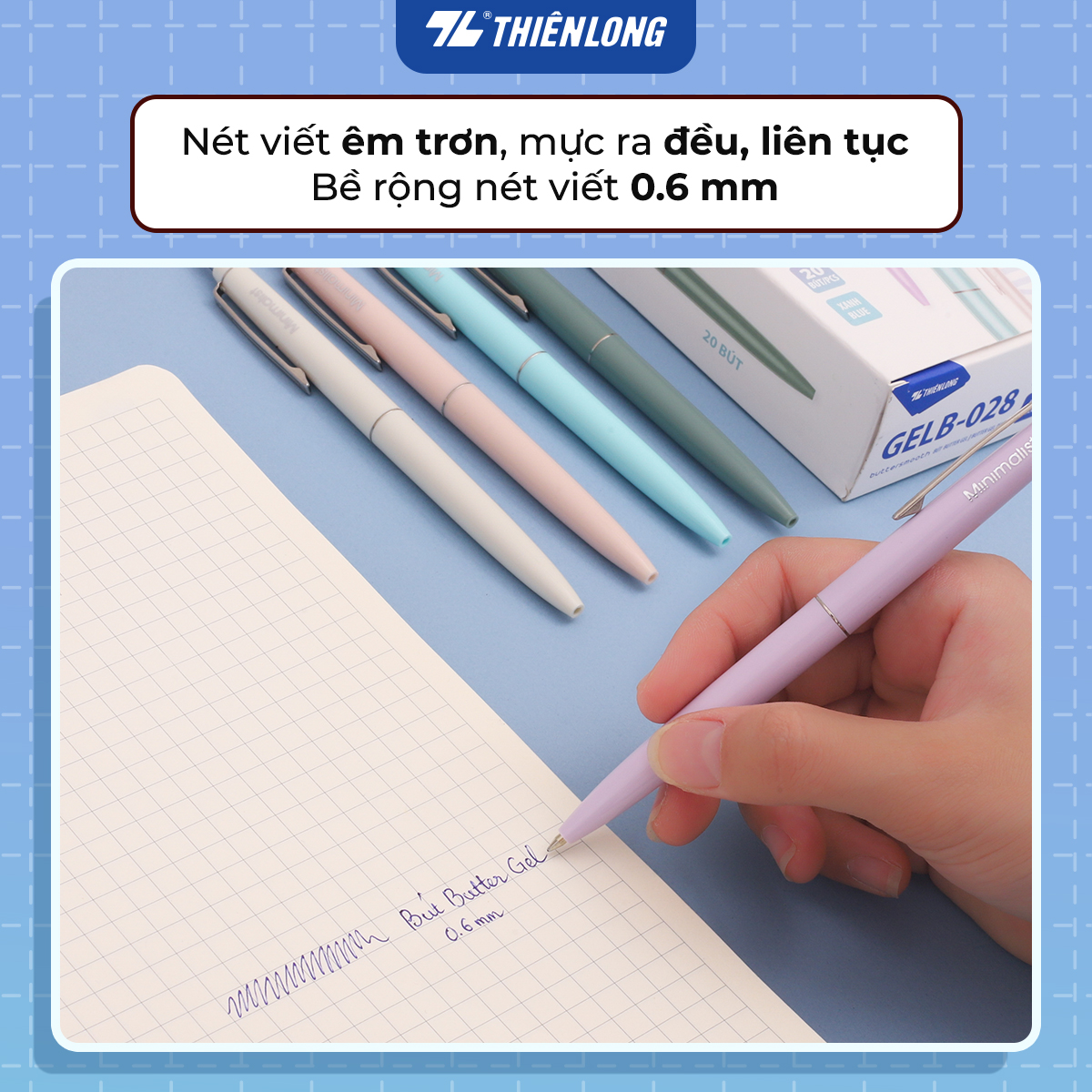 Bút gel B - Minimalist Butter Gel Thiên Long - Premium tip - Mực Xanh - Màu thân ngẫu nhiên