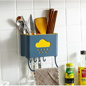 Hộp đựng đũa muỗng treo tường kèm móc treo khăn và dụng cụ bếp, ống đựng đũa muỗng hình đám mây