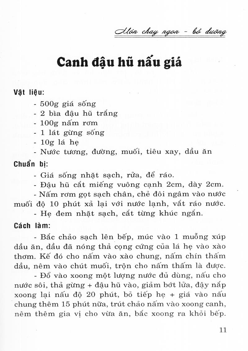 Món Chay Ngon, Bỗ Dưỡng