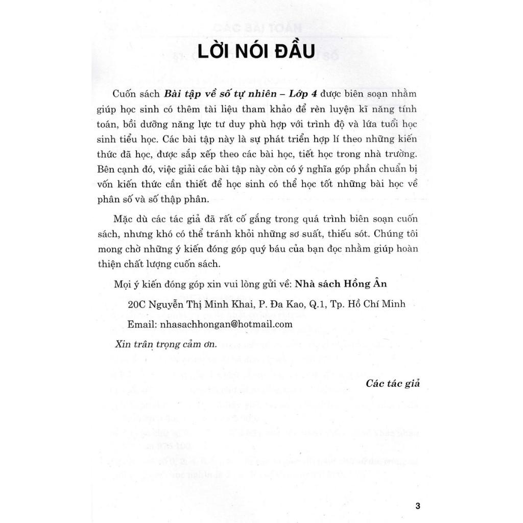 Sách - Bài Tập Về Số Tự Nhiên Lớp 4 - Dùng Chung Cho Các Bộ SGK Hiện Hành - Hồng Ân